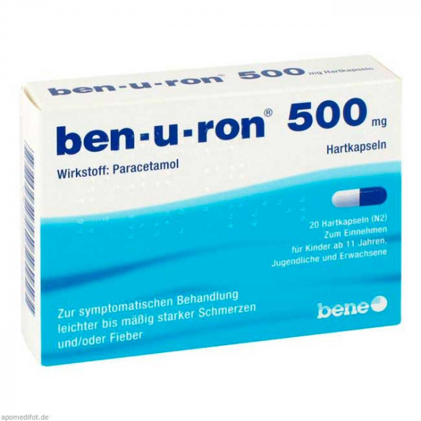 Капсулы жаропонижающие с парацетамолом BEN-U-RON 500 mg Kapseln 20 шт BEN-U-RON Капсулы жаропонижающие с парацетамолом BEN-U-RON 500 mg Kapseln 20 шт BEN-U-RON