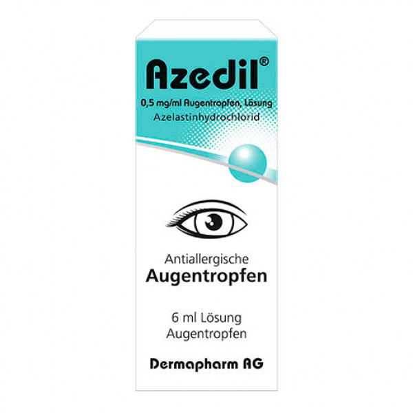 Капли для глаз от аллергии с азеластин гидрохлоридом AZEDIL 0,5 mg/ml Augentropfen Lösung 6 мл DERMAPHARM Капли для глаз от аллергии с азеластин гидрохлоридом AZEDIL 0,5 mg/ml Augentropfen Lösung 6 мл DERMAPHARM
