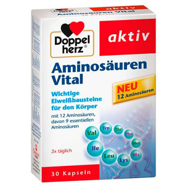 Капсулы с аминокислотами DOPPELHERZ Aminosäuren Vital Kapseln 30 шт DoppelHerz Капсулы с аминокислотами DOPPELHERZ Aminosäuren Vital Kapseln 30 шт DoppelHerz