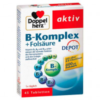 Таблетки для нервной системы DOPPELHERZ B-Komplex+Folsäure Tabletten 45 шт DoppelHerz