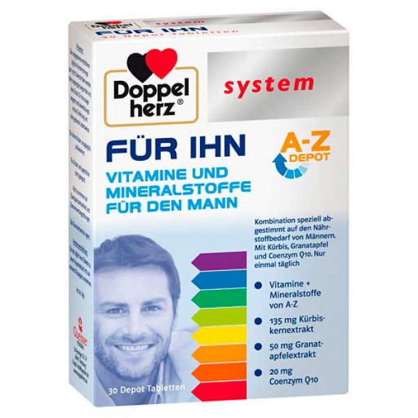 Витамины и минералы для мужчин DOPPELHERZ FÜR IHN system Tabletten 30 шт DoppelHerz Витамины и минералы для мужчин DOPPELHERZ FÜR IHN system Tabletten 30 шт DoppelHerz