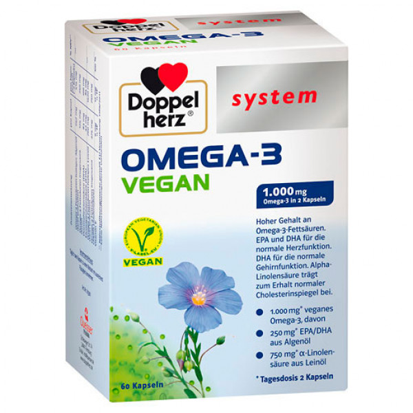 Капсулы Омега-3 для вегетарианцев DOPPELHERZ Omega-3 vegan system Kapseln 60 шт DoppelHerz Капсулы Омега-3 для вегетарианцев DOPPELHERZ Omega-3 vegan system Kapseln 60 шт DoppelHerz