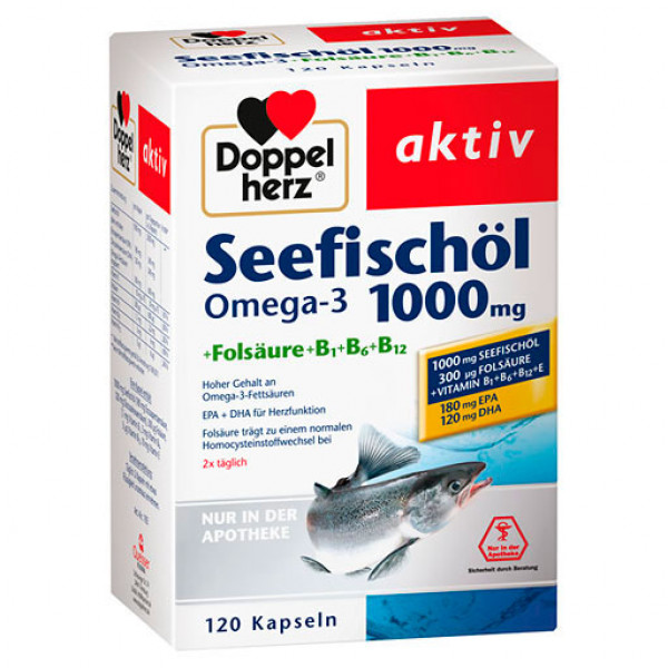 Рыбий жир Seefischöl Omega-3 1000 mg+Fols капсулы 120 шт DoppelHerz Рыбий жир Seefischöl Omega-3 1000 mg+Fols капсулы 120 шт DoppelHerz