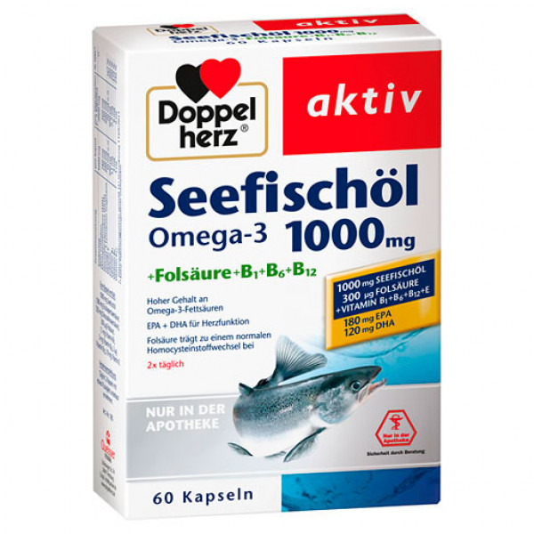 Рыбий жир Seefischöl Omega-3 1000 mg+Fols капсулы 60 шт DoppelHerz Рыбий жир Seefischöl Omega-3 1000 mg+Fols капсулы 60 шт DoppelHerz