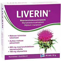Препарат с силимарином 160 мг для поддержки функции печени Liverin 60 таблеток Hankintatukku