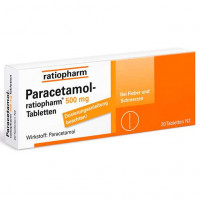 Таблетки жаропонижающие с парацетамолом PARACETAMOL-ratiopharm 500 mg Tabletten 20 шт RatioPharm Таблетки жаропонижающие с парацетамолом PARACETAMOL-ratiopharm 500 mg Tabletten 20 шт RatioPharm