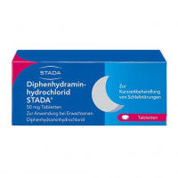 Снотворное для быстрого засыпания DIPHENHYDRAMINHYDROCHLORID STADA 50 mg Tabletten 20 шт Stada Снотворное для быстрого засыпания DIPHENHYDRAMINHYDROCHLORID STADA 50 mg Tabletten 20 шт Stada