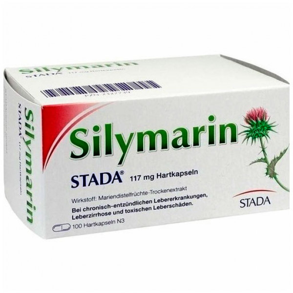 Препарат для лечения печени с расторопшей SILYMARIN STADA 117 mg Hartkapseln 100 шт Stada Препарат для лечения печени с расторопшей SILYMARIN STADA 117 mg Hartkapseln 100 шт Stada