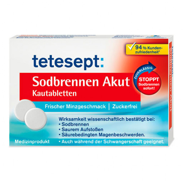Таблетки от изжоги TETESEPT Sodbrennen Akut Kautabletten 20 шт telesept Таблетки от изжоги TETESEPT Sodbrennen Akut Kautabletten 20 шт telesept