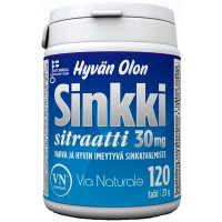 Таблетки с цинком SINKKISITRAATTI 25 MG 120 шт Via Naturale